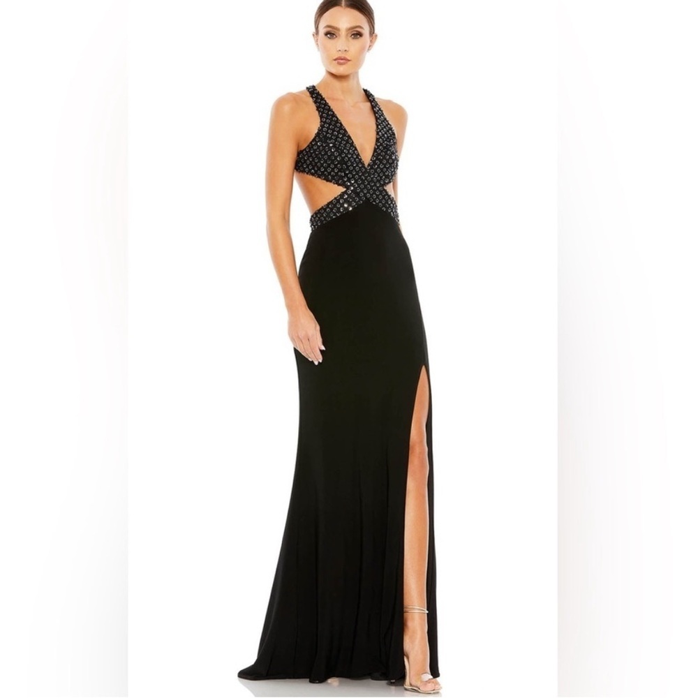 MAC DUGGAL Black Beaded Cut Out Gown Size 0